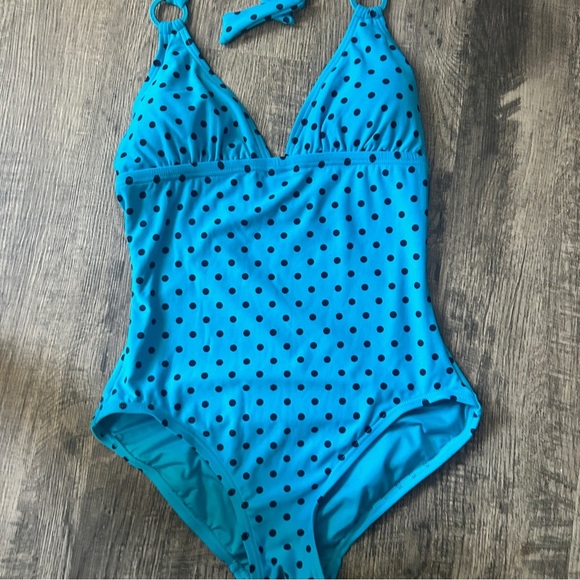DKNYC Blue and Black One Piece Swimsuit with Halter Neck - Picture 2 of 6